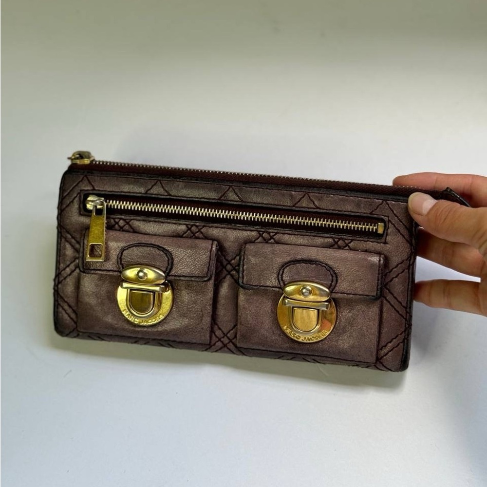 Marc Jacobs Quilted Leather Wallet Purse Cardholder Clutch Bag in Purple  - Y2K